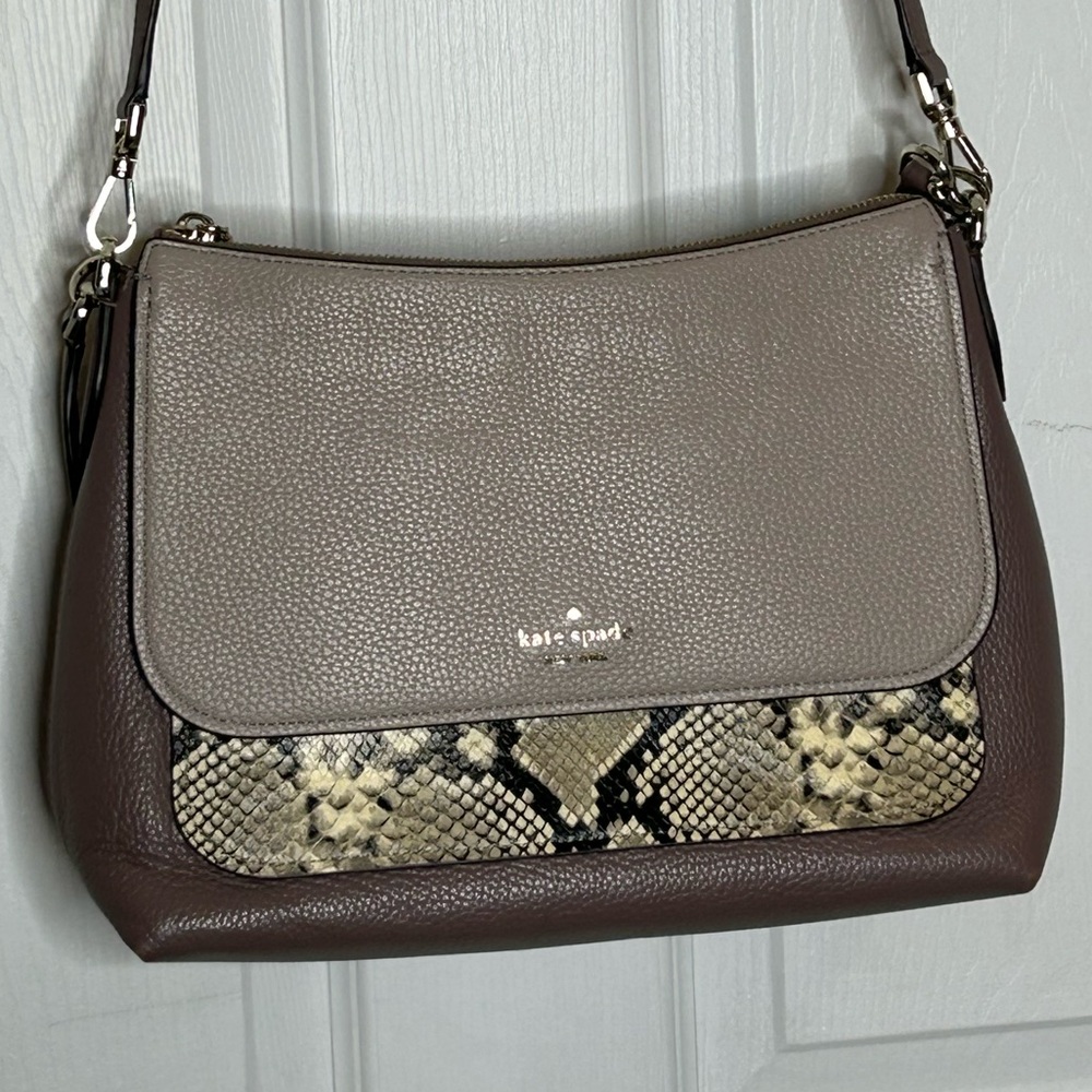Kate Spade top zip crossbody or shoulder bag taupe with snake skin
